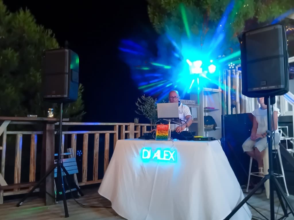 DJ Alex performing at a luxury villa wedding in Zante